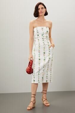 ADAM LIPPES Women's White Floral Print Strapless Belted Midi Dress Size 2